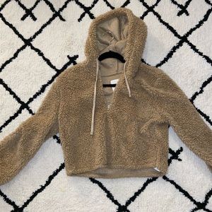 teddy sweater crop w/ hoodie